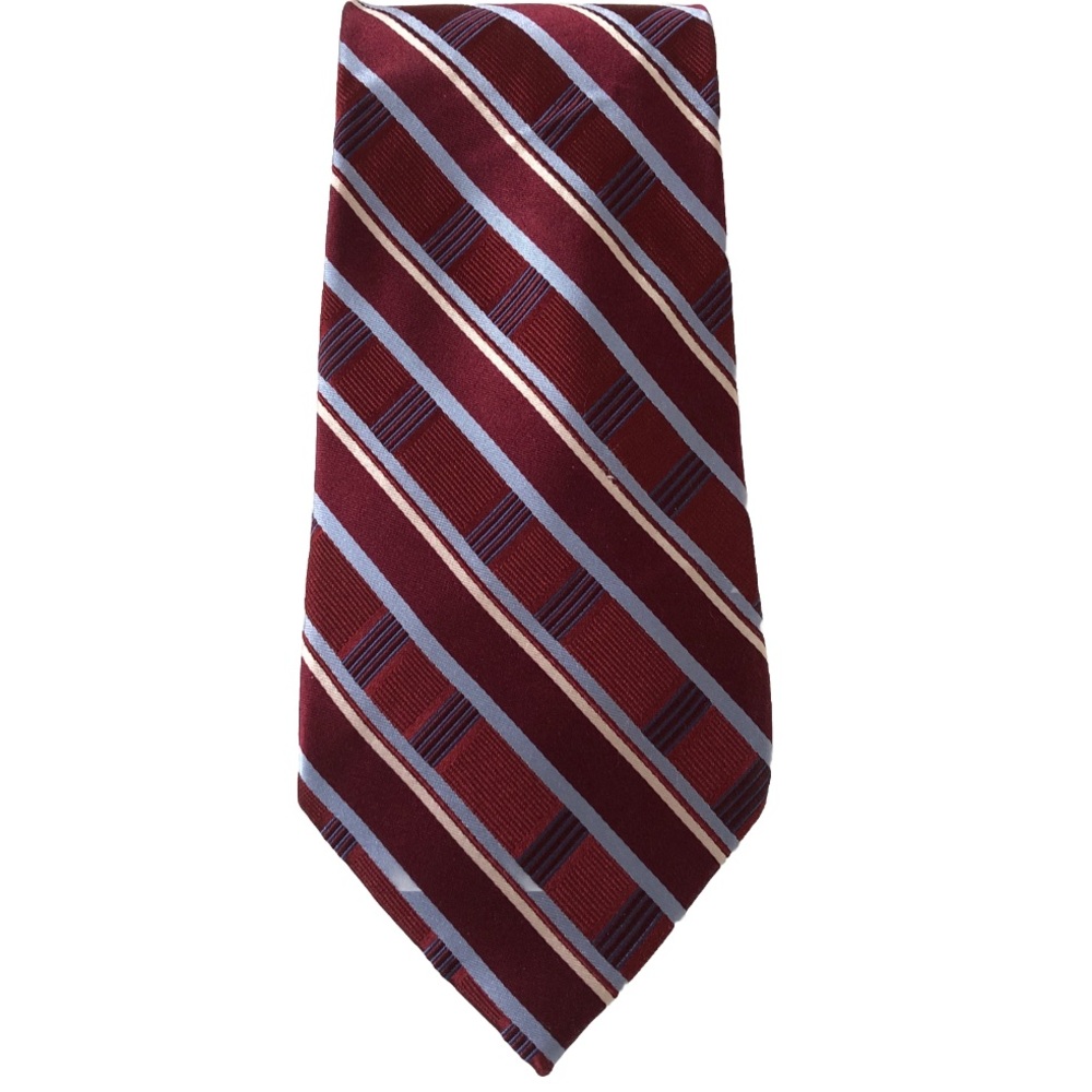 Elegant Striped Burgundy and Blue Silk Tie